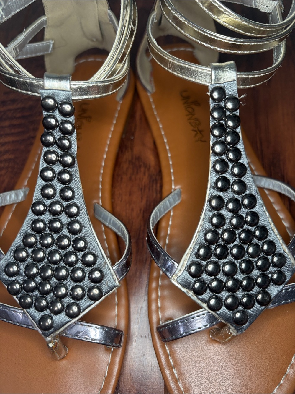 UNIONBAY Gold Metallic Studded Gladiator Sandals for Women - Picture 3 of 6